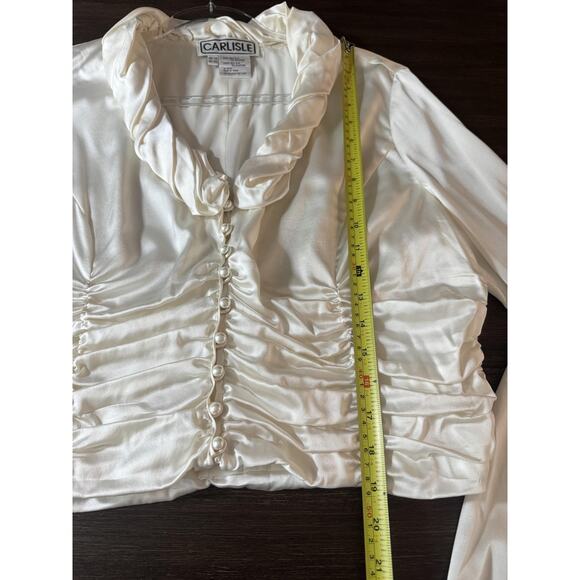 Carlisle Silk Blouse Ivory Ruched Pearl Button Vintage Victorian Dynasty - Picture 6 of 10